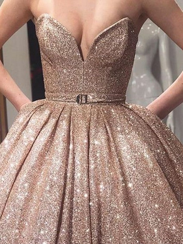 Sequins Gown Sweetheart Sash/Ribbon/Belt Ball Sleeveless Floor-Length Dresses