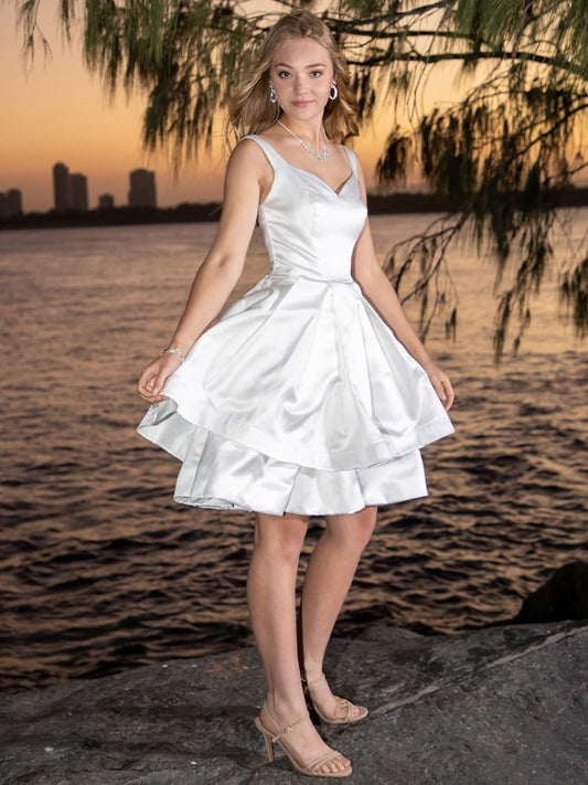 A-Line/Princess Sweetheart Satin Sleeveless Ruffles Short/Mini Homecoming Dresses