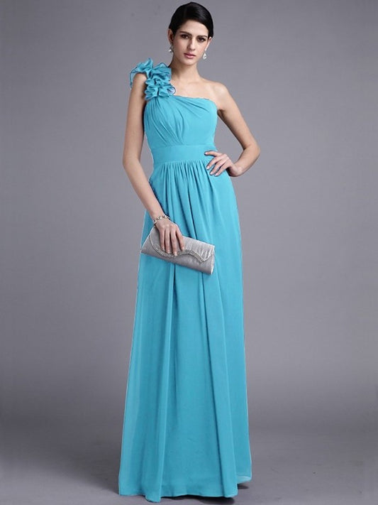 One-Shoulder Long Sheath/Column Pleats Sleeveless Chiffon Bridesmaid Dresses