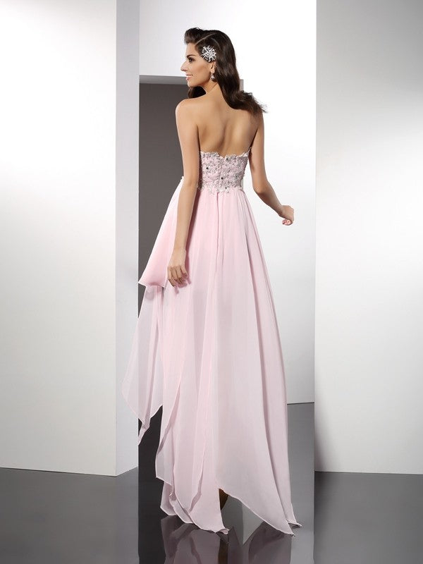 A-Line/Princess Sweetheart Homecoming Dresses Applique Sleeveless High Low Katherine Chiffon Cocktail Dresses