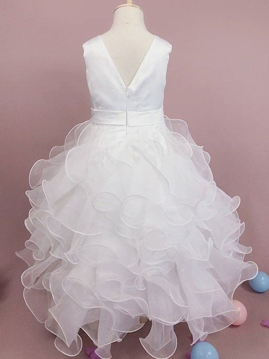 Organza Tea-Length A-Line/Princess Scoop Ruffles Sleeveless Flower Girl Dresses