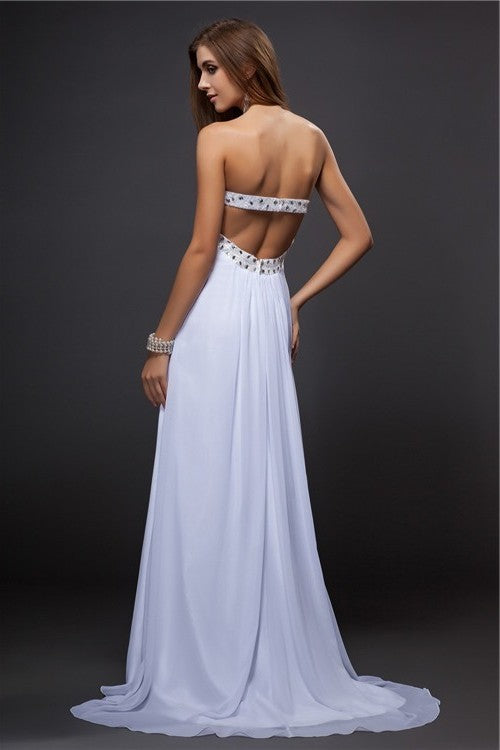 Sheath/Column Sleeveless Strapless Beading Long Chiffon Dresses