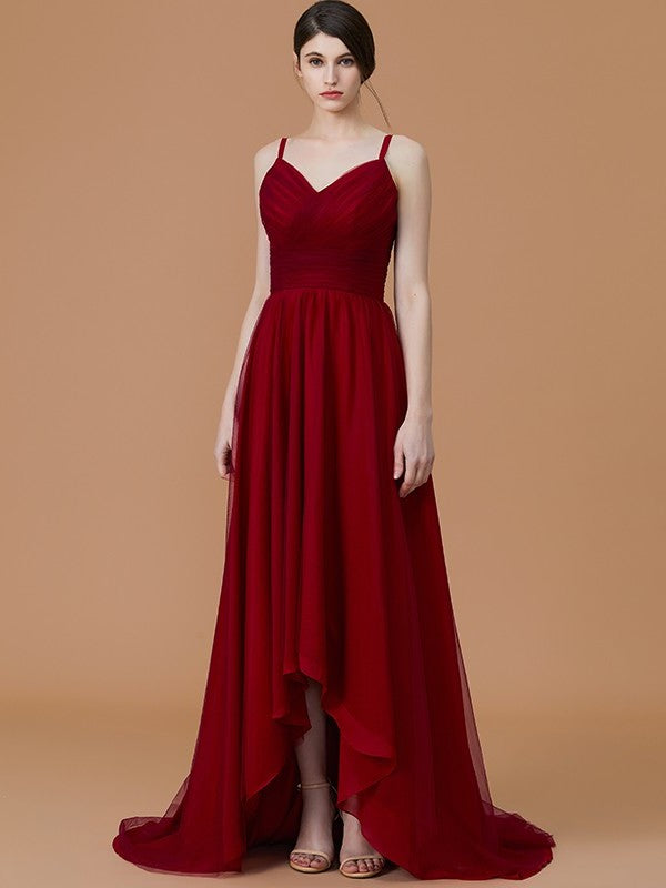 Asymmetrical Ruffles Straps A-Line/Princess Spaghetti Sleeveless Chiffon Bridesmaid Dresses