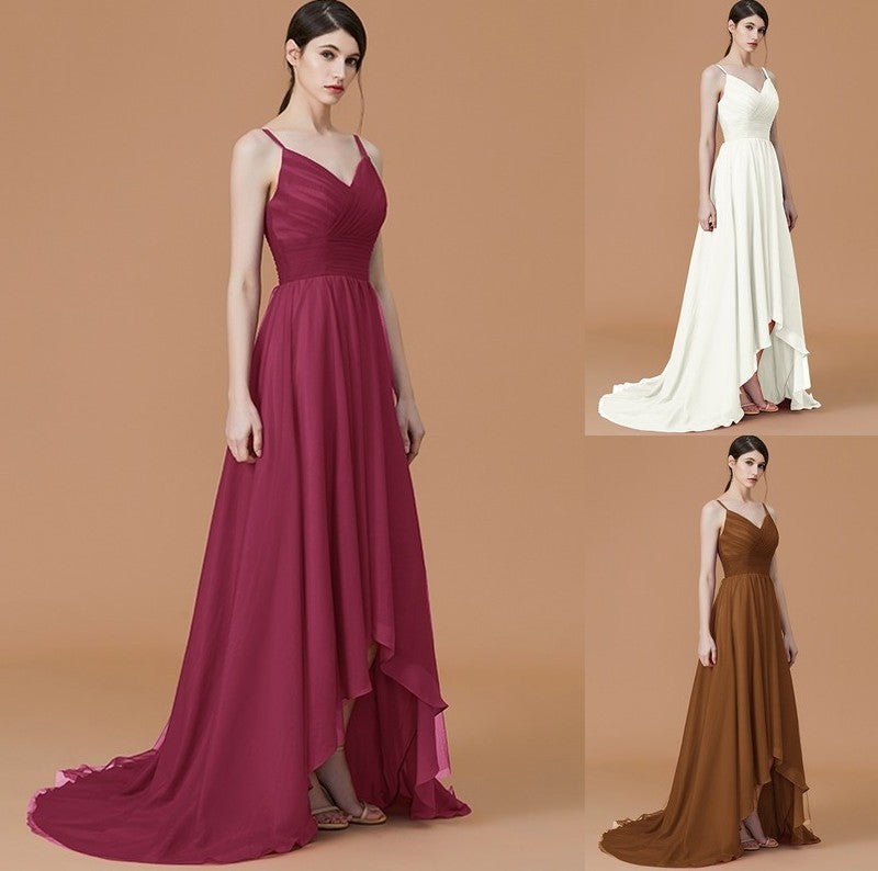 Asymmetrical Ruffles Straps A-Line/Princess Spaghetti Sleeveless Chiffon Bridesmaid Dresses