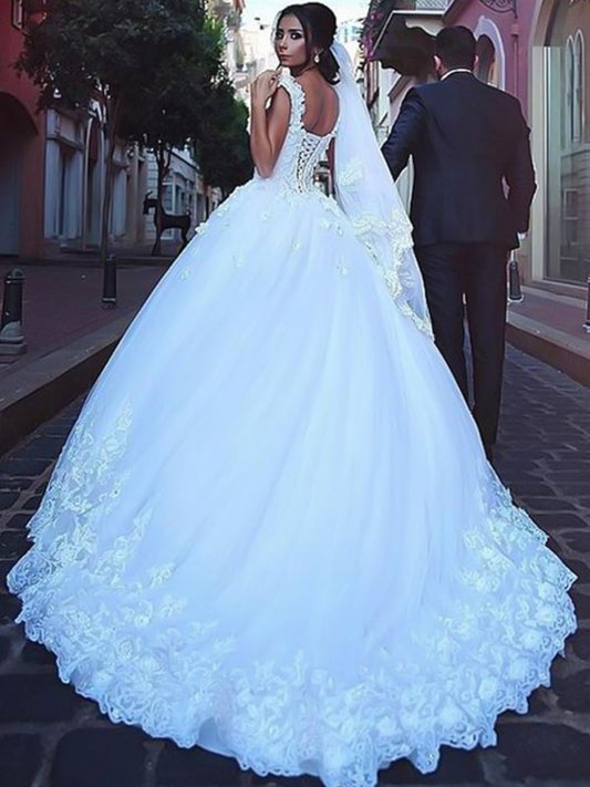 Lace Sweetheart Train Ball Sweep/Brush Gown Sleeveless Tulle Wedding Dresses