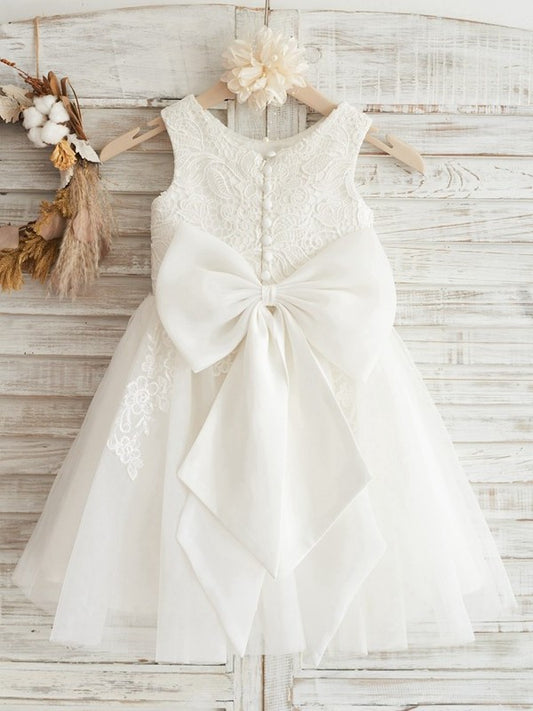 Knee-Length Scoop Tulle Lace Sleeveless A-Line/Princess Flower Girl Dresses