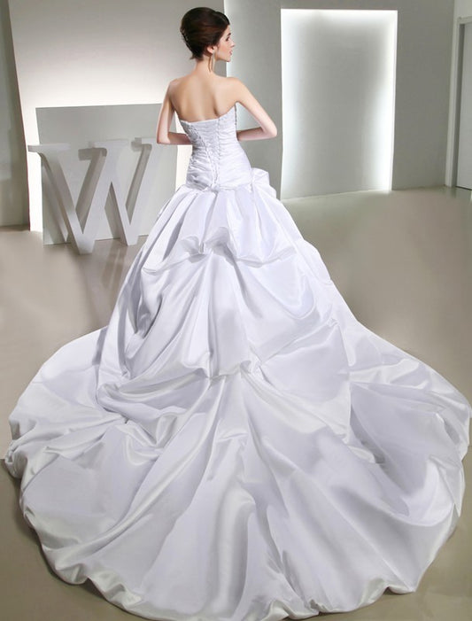 Gown Ball Long Beading Satin Strapless Sleeveless Wedding Dresses