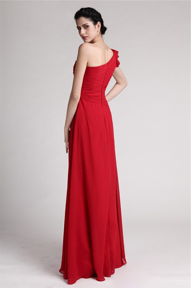 One-Shoulder Sheath/Column Pleats Sleeveless Long Chiffon Dresses