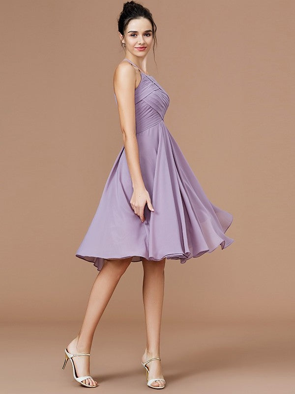 Short/Mini Sleeveless Halter Ruched A-Line/Princess Chiffon Bridesmaid Dresses