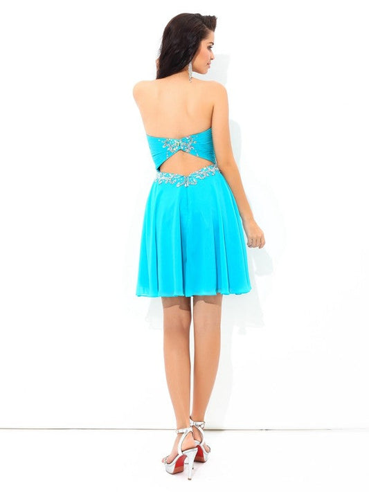 Homecoming Dresses Dominique A-Line/Princess Sweetheart Pleats Sleeveless Short Chiffon Cocktail Dresses