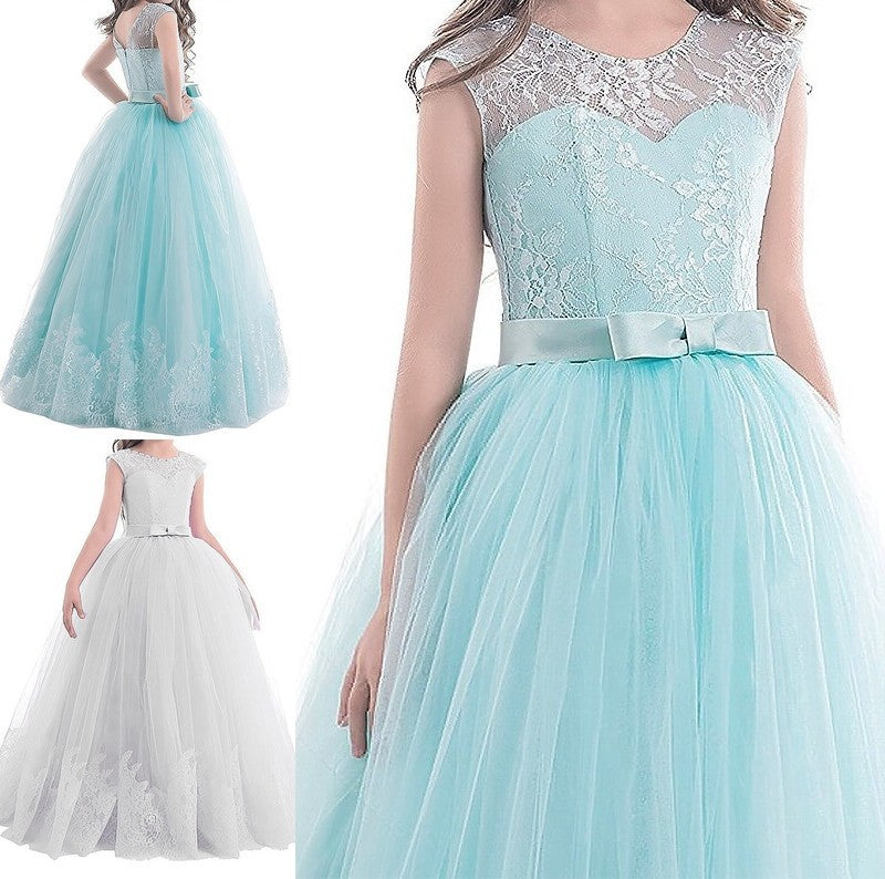 Tulle Jewel Ball Gown Floor-Length Sleeveless Bowknot Flower Girl Dresses