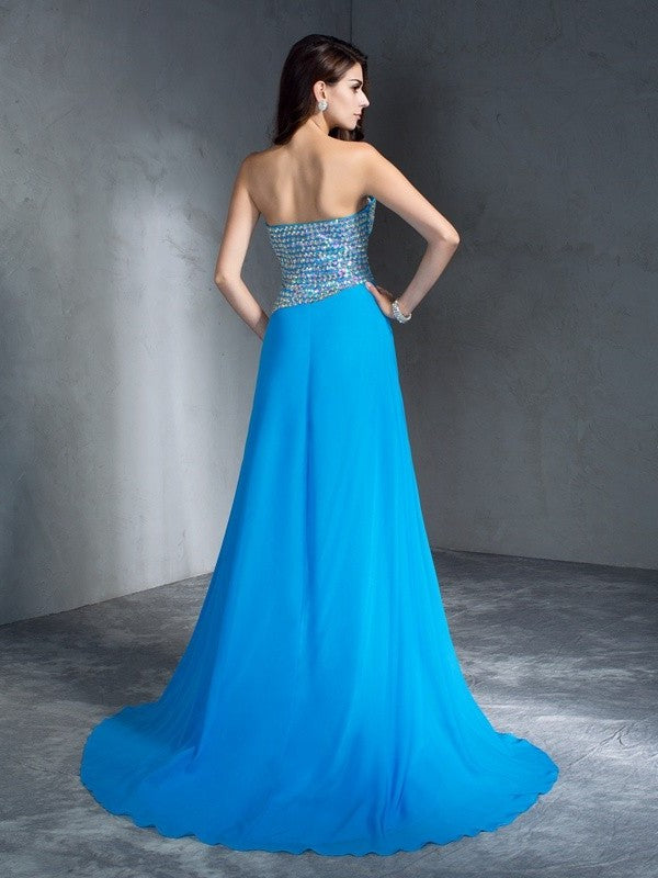 Sweetheart Sleeveless A-Line/Princess Sequin Long Chiffon Dresses