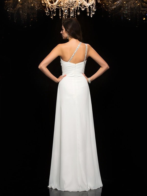 One-Shoulder Sleeveless Beading A-Line/Princess Long Chiffon Dresses