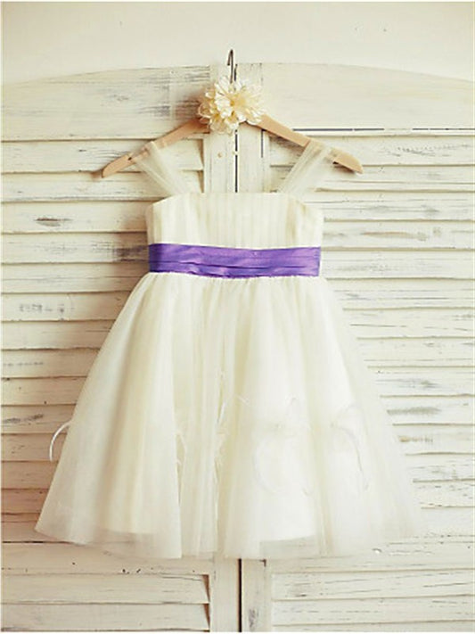 Straps Tea-Length A-line/Princess Tulle Ruffles Sleeveless Flower Girl Dresses