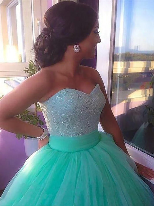 Tulle Beading Gown Sweetheart Sweep/Brush Train Ball Sleeveless Plus Size Dresses