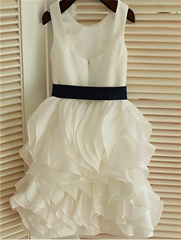 Sleeveless A-line/Princess Bowknot Chiffon Tea-Length Scoop Flower Girl Dresses