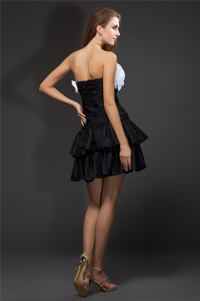 A-Line/Princess Homecoming Dresses Strapless Ruffles Hand-Made Myah Flower Sleeveless Short Taffeta Cocktail Dresses