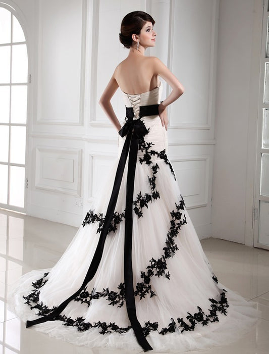 Applique Trumpet/Mermaid Sweetheart Beading Sleeveless Satin Tulle Wedding Dresses