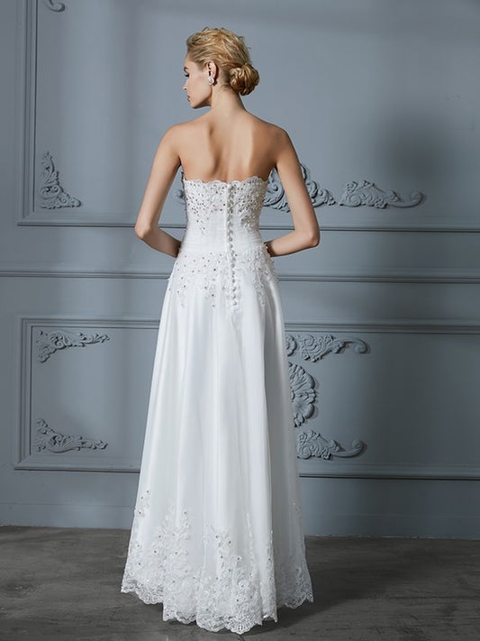 A-Line/Princess Asymmetrical Sleeveless Beading Sweetheart Tulle Wedding Dresses