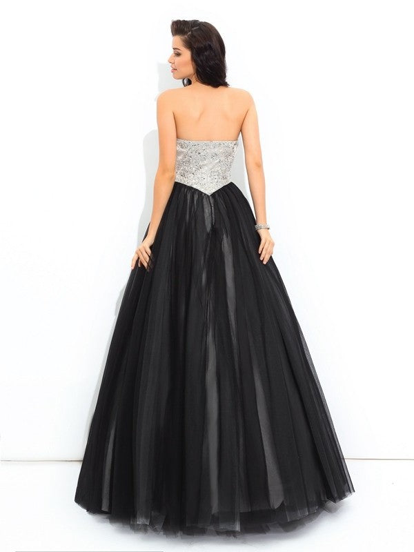 Sweetheart Paillette Ball Long Sleeveless Gown Net Quinceanera Dresses