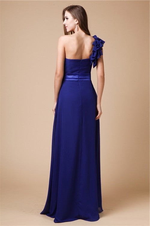 One-Shoulder Sleeveless A-Line/Princess Ruffles Long Chiffon Dresses