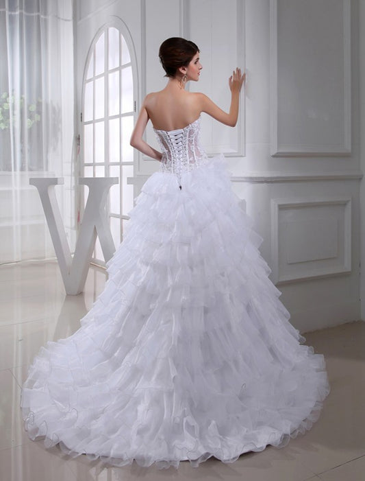 Gown Beading Sweetheart Sleeveless Ball Applique Organza Wedding Dresses