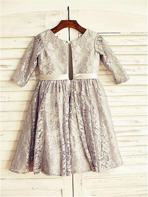 Scoop 3/4 Sleeves Lace A-line/Princess Tea-Length Flower Girl Dresses