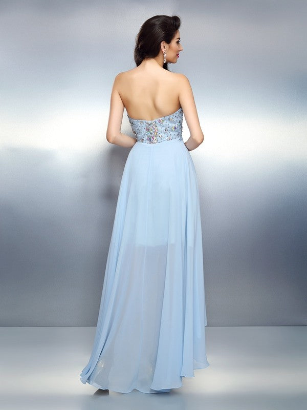 A-Line/Princess Sweetheart Ruffles Homecoming Dresses Sleeveless High Low Veronica Chiffon Cocktail Dresses