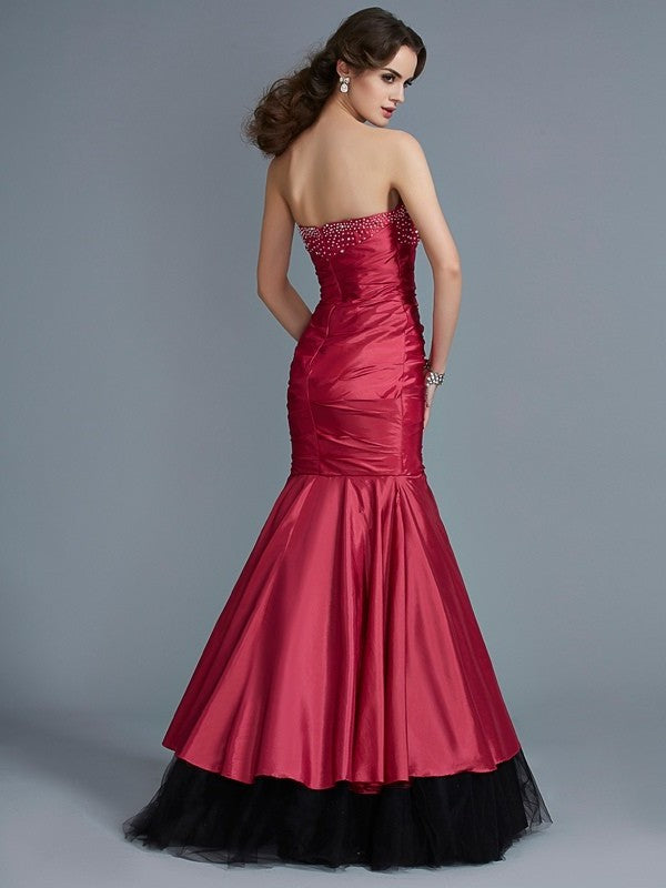 Sleeveless Beading Trumpet/Mermaid Strapless Long Taffeta Dresses