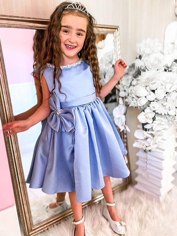 Bowknot Knee-Length A-Line/Princess Scoop Sleeveless Satin Flower Girl Dresses