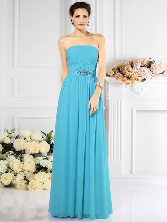 Pleats A-Line/Princess Sleeveless Long Strapless Chiffon Bridesmaid Dresses