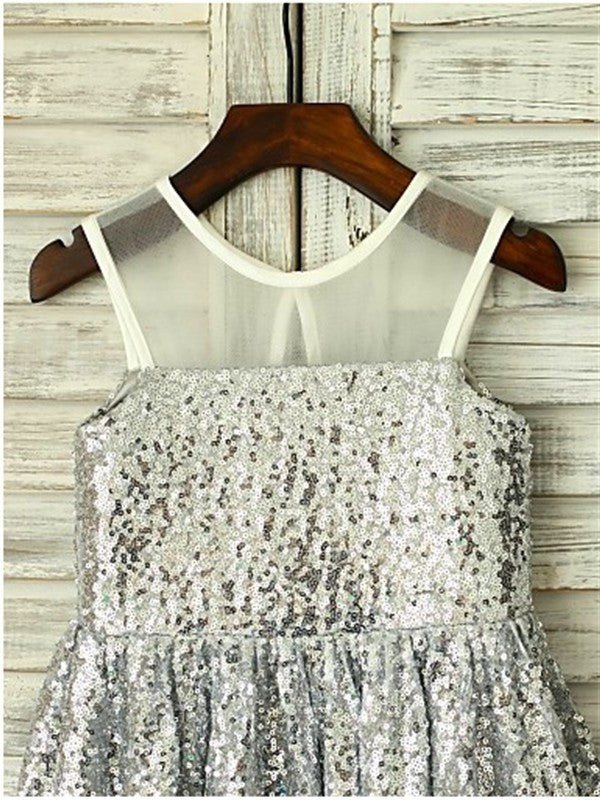 Tea-Length Scoop Sleeveless Sequins A-line/Princess Flower Girl Dresses