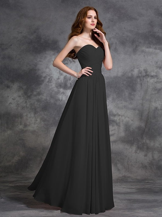 Sweetheart A-line/Princess Long Sleeveless Ruched Chiffon Bridesmaid Dresses