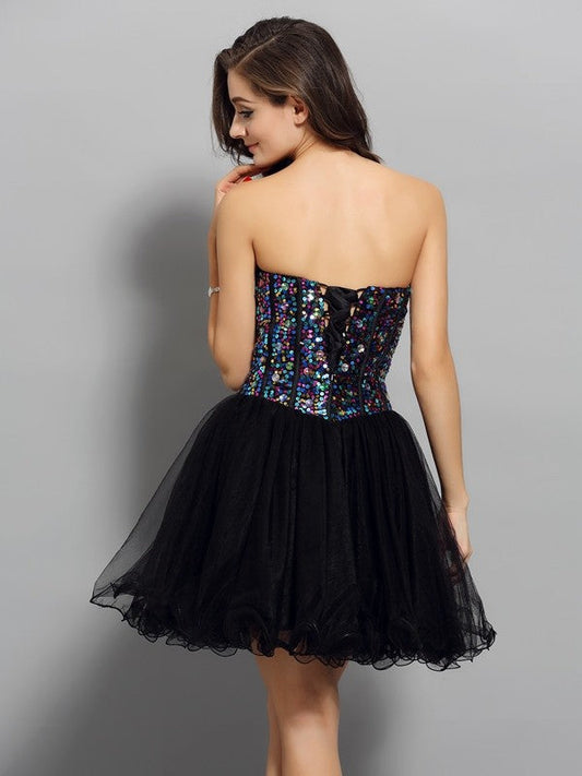 A-Line/Princess Sweetheart Homecoming Dresses Ruffles Autumn Sleeveless Short Net Cocktail Dresses