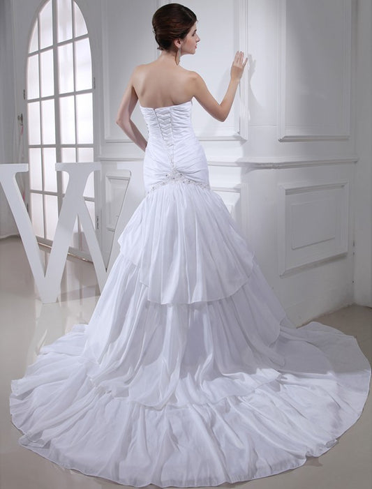 Trumpet/Mermaid Long Sweetheart Beading Sleeveless Applique Taffeta Wedding Dresses