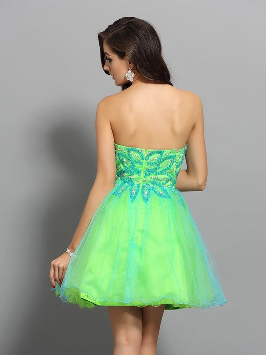 Ryann A-Line/Princess Sweetheart Beading Sleeveless Homecoming Dresses Short Net Cocktail Dresses