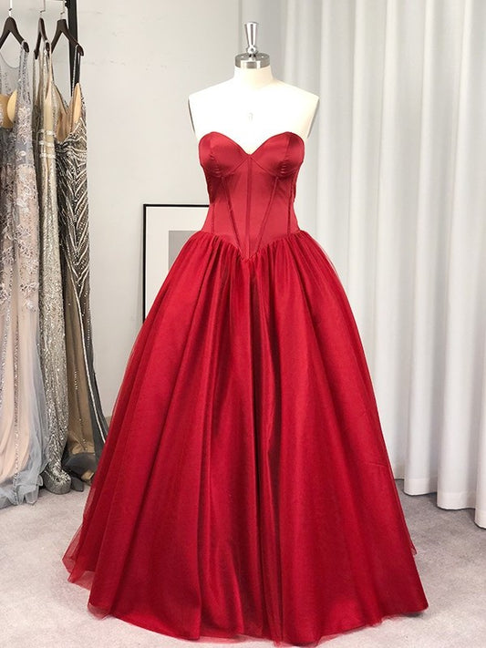 Tulle Ruffles Gown With Sleeveless Ball Sweetheart Floor-Length Dresses