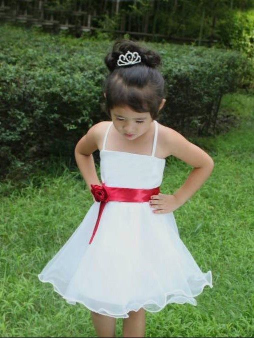 Straps Organza Short Hand-made Spaghetti A-line/Princess Flower Flower Girl Dresses