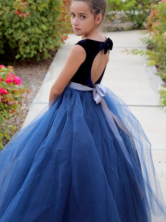 Scoop A-Line/Princess Sash/Ribbon/Belt Tulle Ankle-Length Sleeveless Flower Girl Dresses