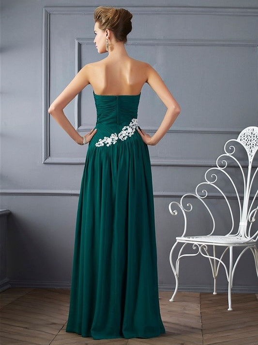 Beading Sweetheart Sheath/Column Sleeveless Long Chiffon Dresses