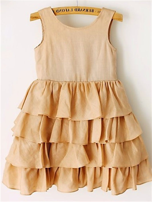 Scoop Tea-Length Chiffon Sleeveless A-line/Princess Layers Flower Girl Dresses