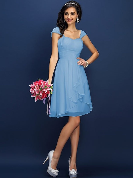 Pleats A-Line/Princess Sleeveless Short Straps Chiffon Bridesmaid Dresses