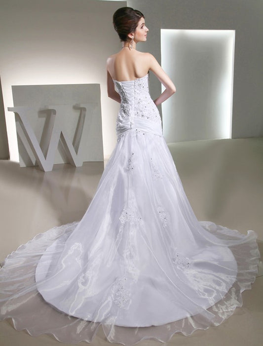 Trumpet/Mermaid Strapless Beading Long Sleeveless Organza Wedding Dresses