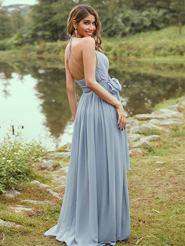 Sleeveless Sweep/Brush Ruffles V-neck Chiffon A-Line/Princess Train Bridesmaid Dresses