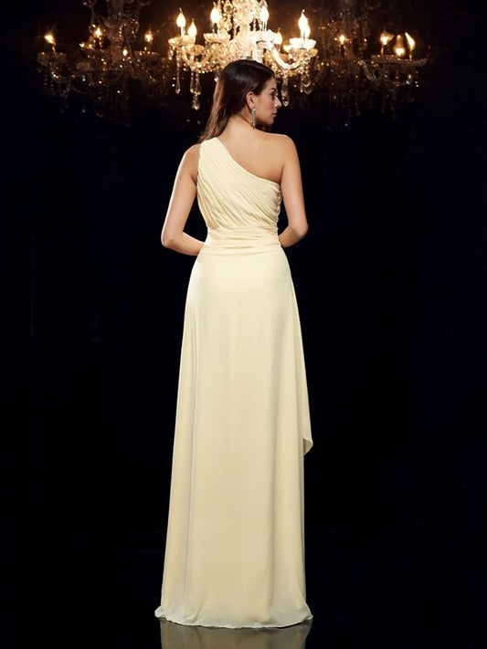 Beading One-Shoulder High Sleeveless A-Line/Princess Low Chiffon Dresses