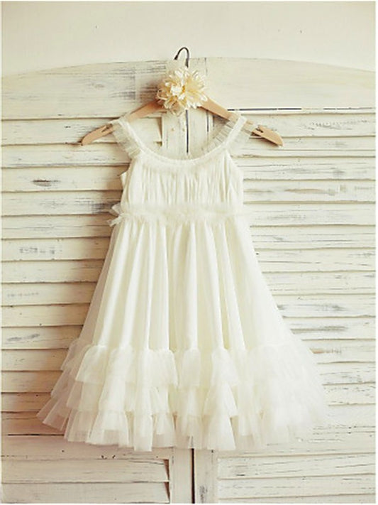 Straps Chiffon Ruffles Tea-Length A-line/Princess Sleeveless Flower Girl Dresses