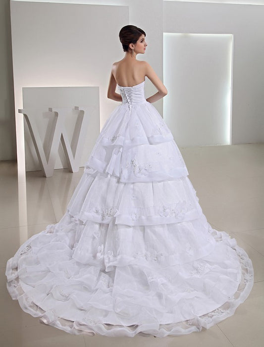 Long Ball Gown Beading Sweetheart Organza Applique Wedding Dresses