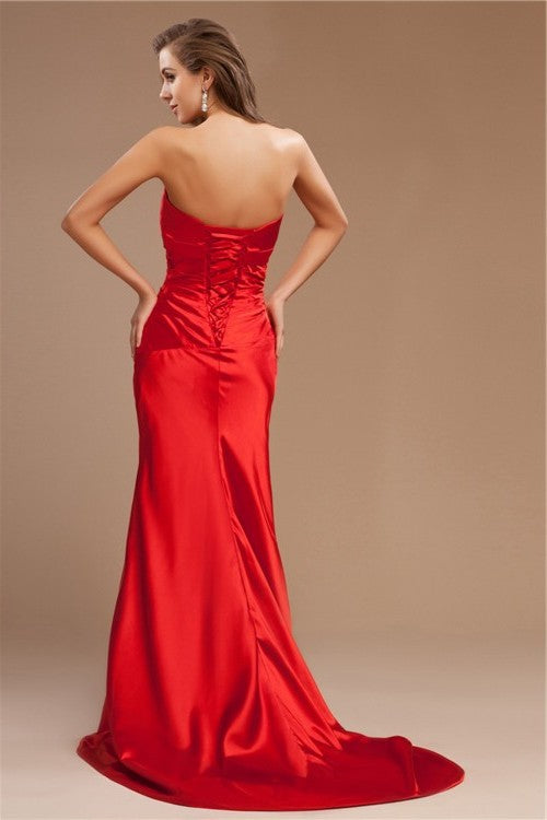 Long Beading Trumpet/Mermaid Strapless Sleeveless Taffeta Dresses