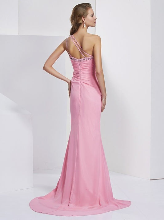 Sheath/Column Sleeveless Beading Sweetheart Long Chiffon Dresses