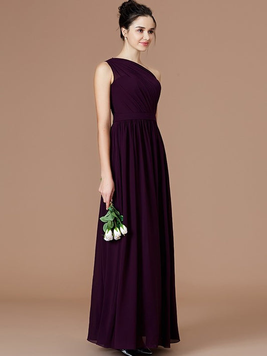 Floor-Length One-Shoulder Ruched A-Line/Princess Sleeveless Chiffon Bridesmaid Dresses